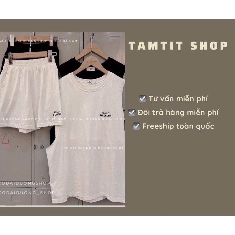 Bộ sét Tanktop Hello cực xinh hết nấc chất COTTON đẹp form dưới 60kg kèm áo bra, Tặng dây cột tóc HQ