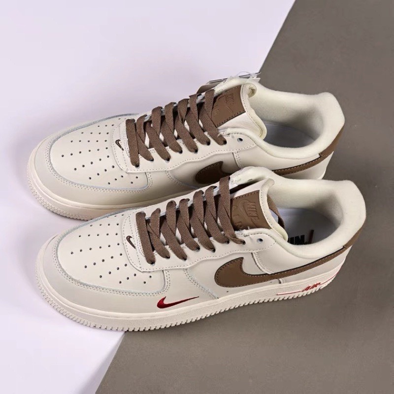 Giày Air Force 1 nâu trắng, AF1 vệt nâu hàng 99% S.Cấp tặng tất box, full box bill