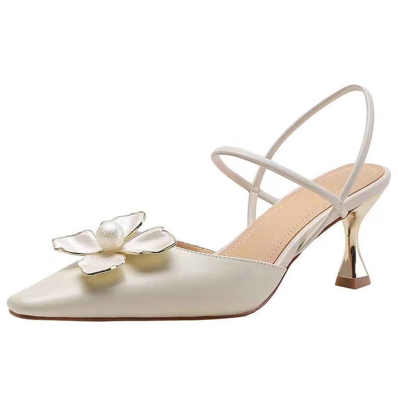 Giày Sandal Cao Gót Mũi Nhọn Đính Ngọc Trai Và Hoa Phong Cách Châu Âu Cho Nữ
