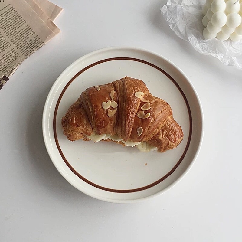 Tô đĩa viền nâu sâu lòng phong cách Hàn Quốc- BONMI DECOR