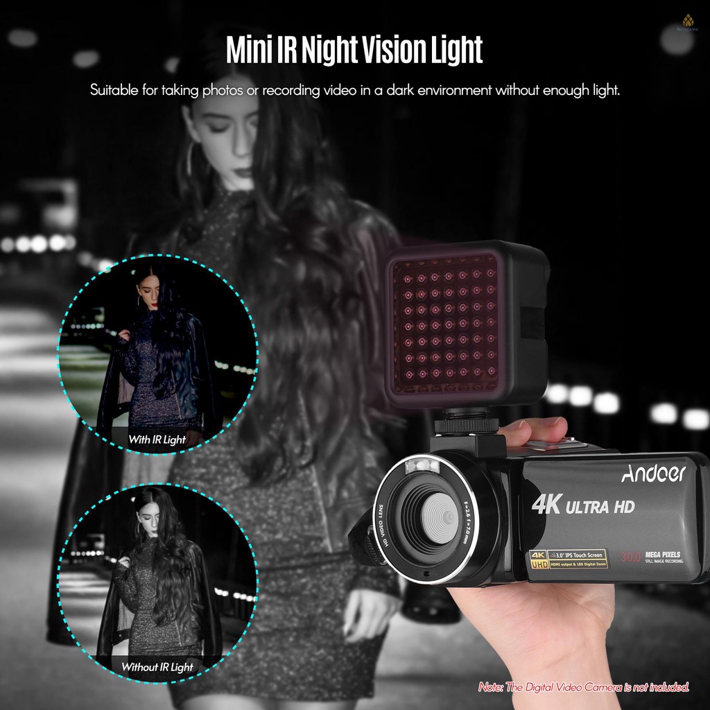 Đèn Hồng Ngoại Mini Andoer IR49S Có Thể Sạc Lại Với 3 Giá Đỡ Cho Máy Quay Video Reco