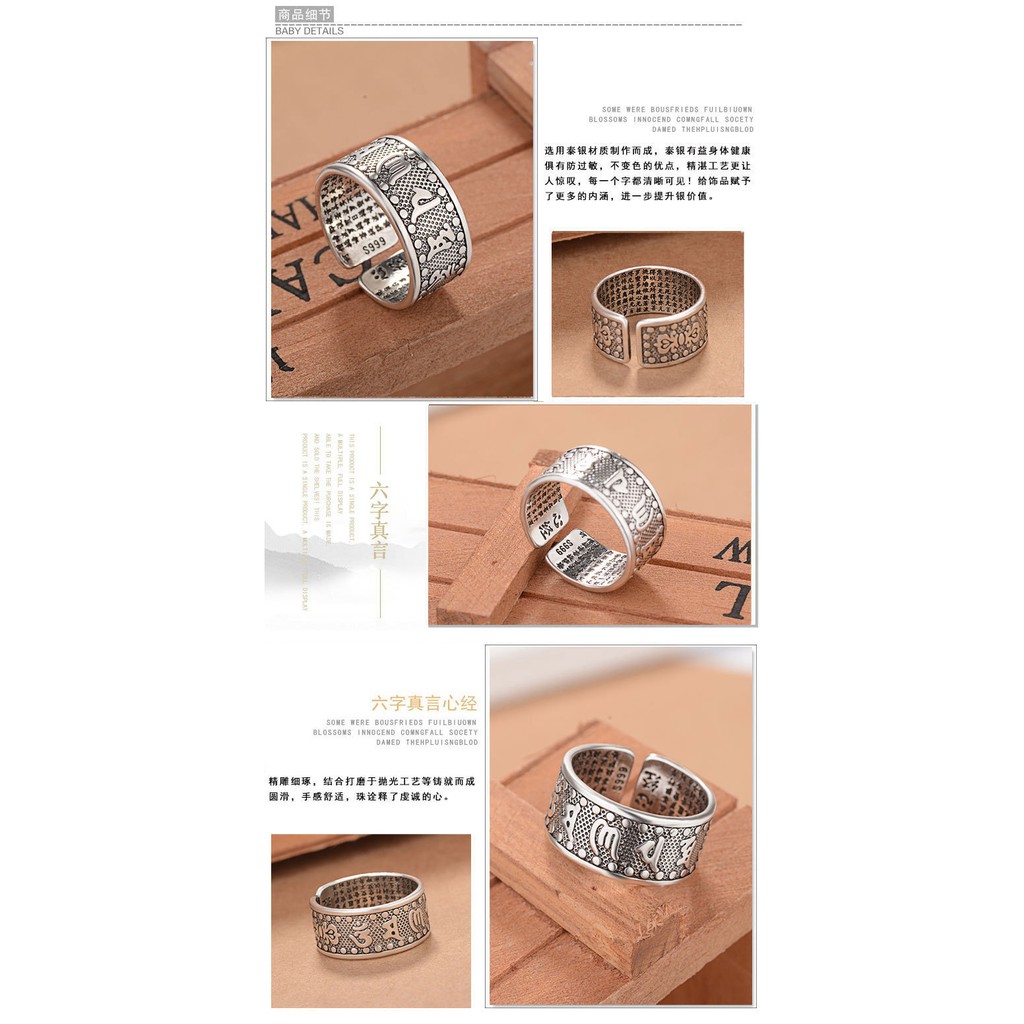 Nhẫn nam nữ nhẫn bát nhã tâm kinh nhẫn bạc đạo nhẫn phật nhẫn bát nhã tâm kinh thiết kế sáng tạo đẹp thời trang