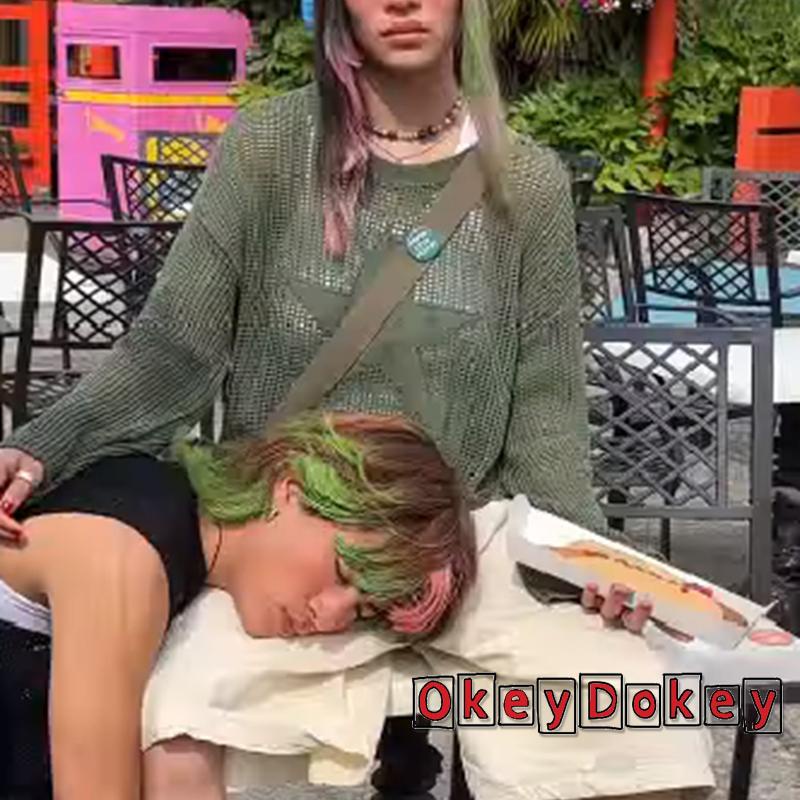 Áo Dệt Kim Tay Dài Cổ Tròn Nhìn Xuyên Thấu Phong Cách Đường Phố Thời Trang Mùa Hè Cho Nữ