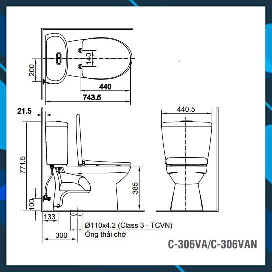 Bàn cầu 2 khối cao cấp Inax C-306VA/ VAN, nắp thường/ êm