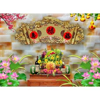 Tranh dán tường 3D phòng thờ - kích thước theo yêu cầu