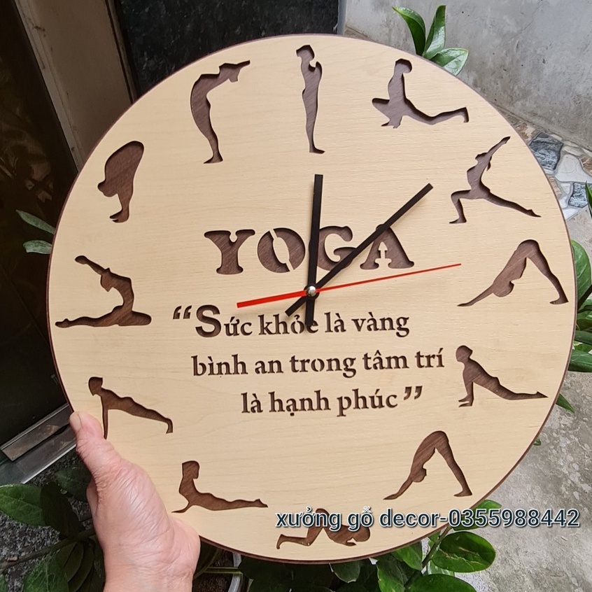 Đồng hồ treo tường kim trôi, trang trí Yoga nghệ thuật khắc logo theo yêu cầu