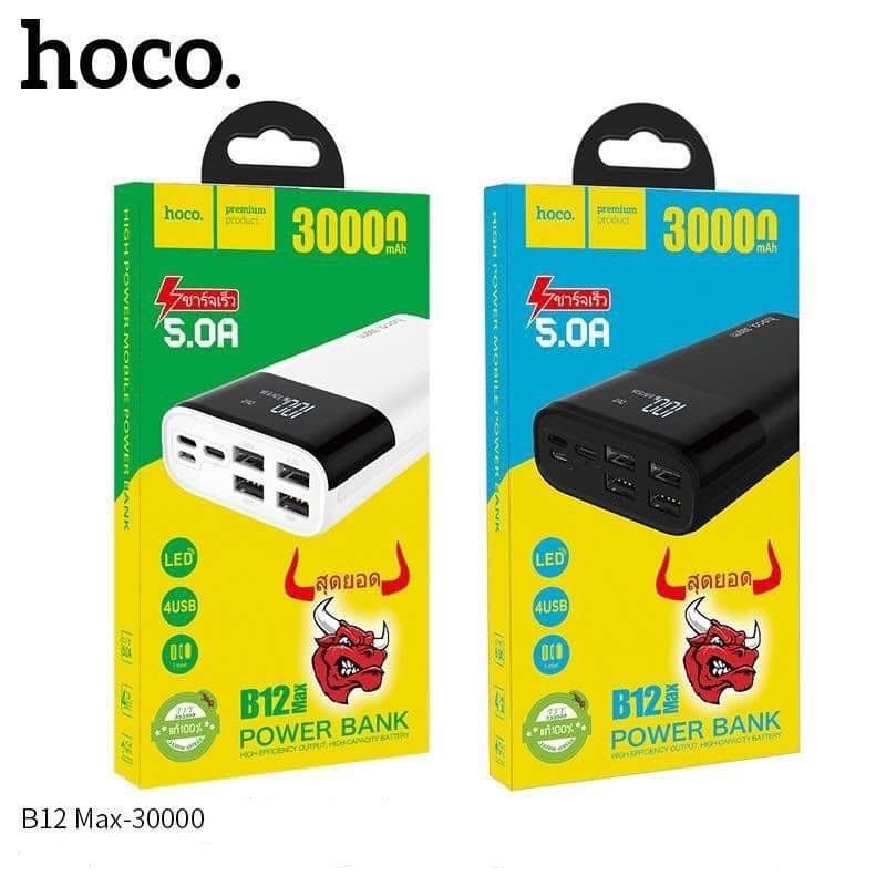 Pin Sạc Dự Phòng Hỗ Trợ Sạc Nhanh 5A Đầu Ra 4 Cổng USB Hoco 30000mah B12 Max