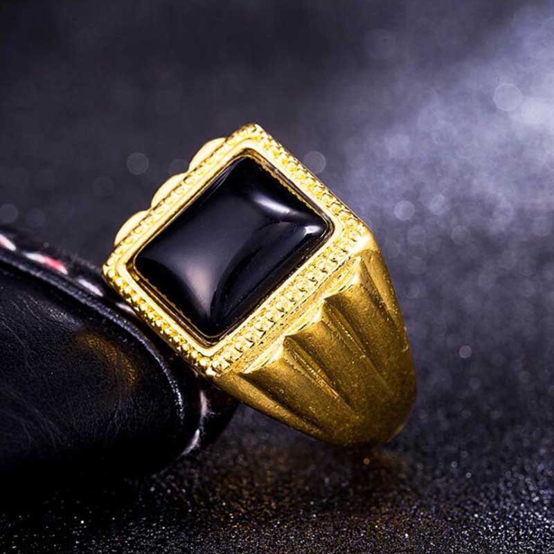 Nhẫn nam bằng thép titan mạ vàng 18k đính đá ruby nhiều màu sắc thời trang