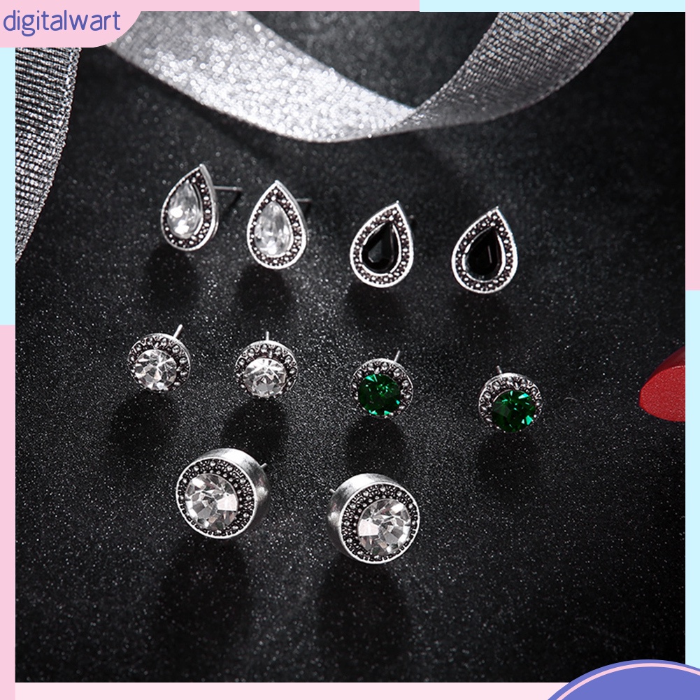 Set 5 đôi bông tai đính đá kiểu dáng thời trang trang, sang trọng cho nữ