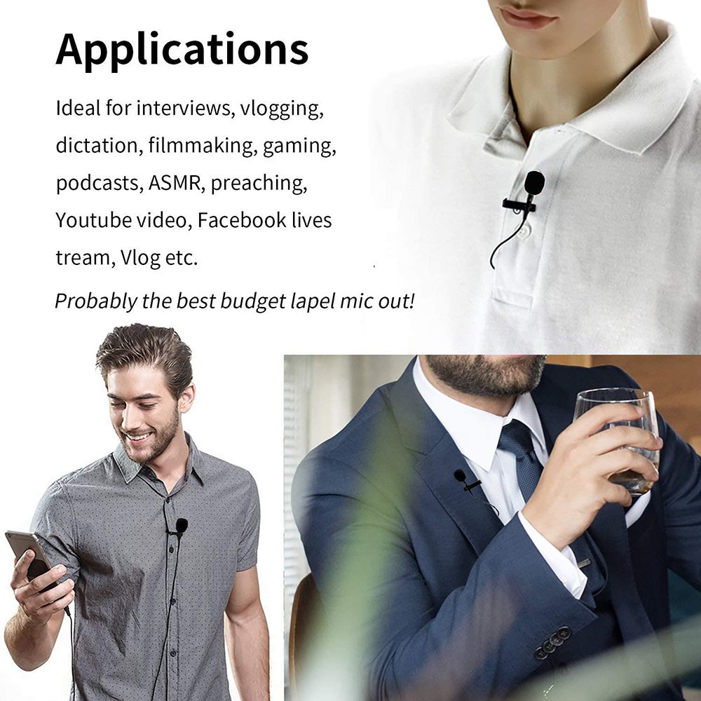 Kép micro Lavalier nhỏ 3,5mm Kẹp cổ áo nhỏ Microphone Mic Studio Veel Condenser Điện thoại thông minh Microphone