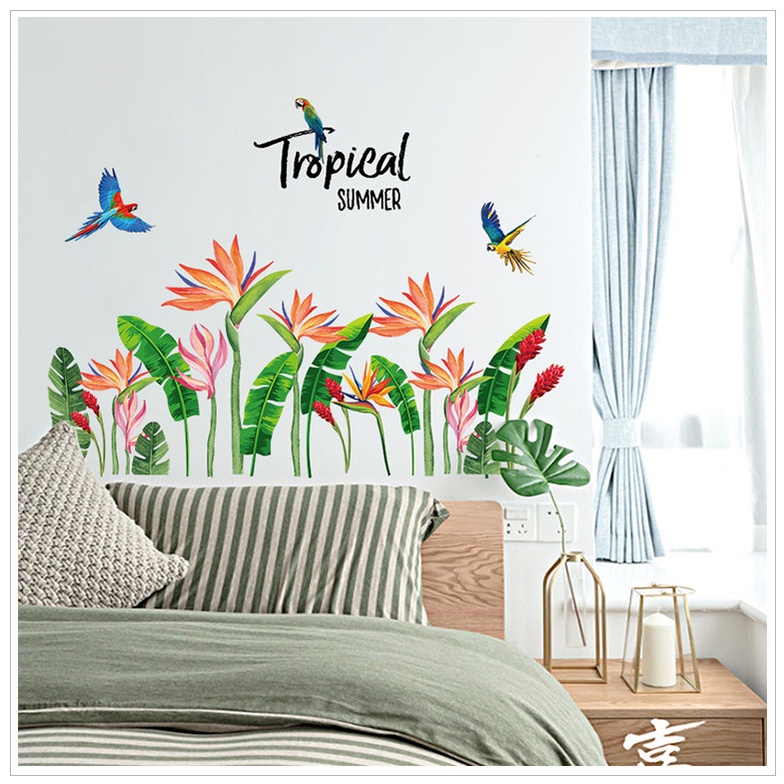 Tranh decal dán tường CÂY HOA CHUỐI TROPICAL SUMMER Trang trí phòng khách, dán chân tường - Giấy dán tường