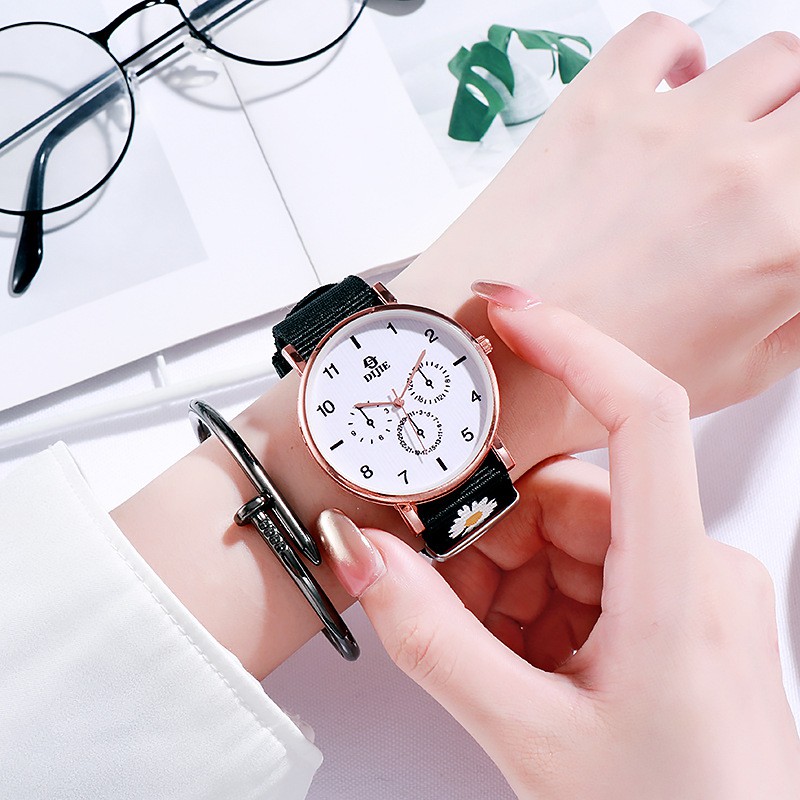 Đồng Hồ Quartz Nữ Dây Vải Bố Mặt Cầu Vồng Thời Trang