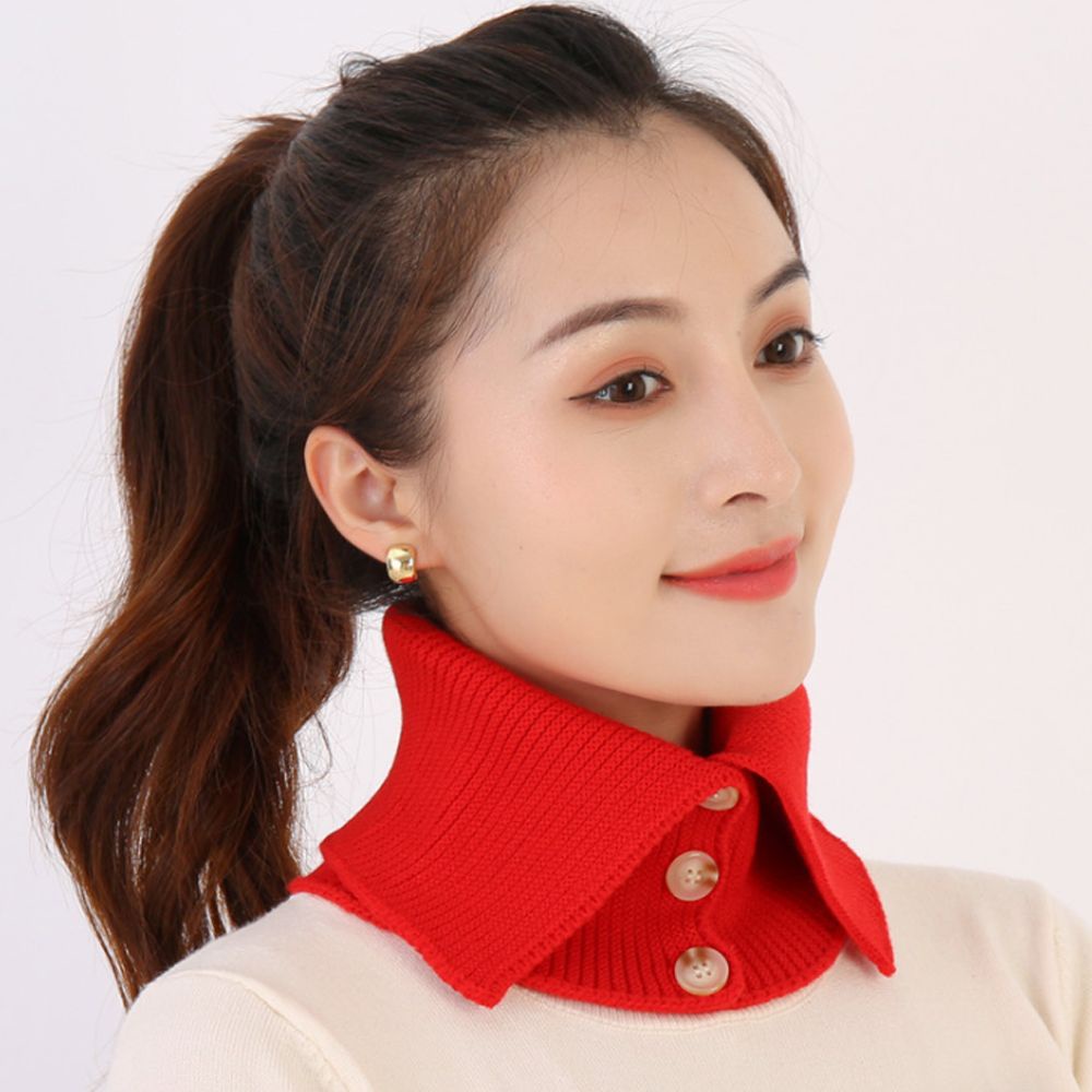 Khăn choàng cổ kiêm cổ áo giả dệt kim cổ lọ đính nút có thể tháo rời giữ ấm mùa đông cho nữ