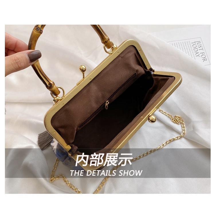 Túi Xách Nữ Thêu Họa Tiết Chim Hạc Phong Cách Trung Hoa Cổ Điển Mới 2021