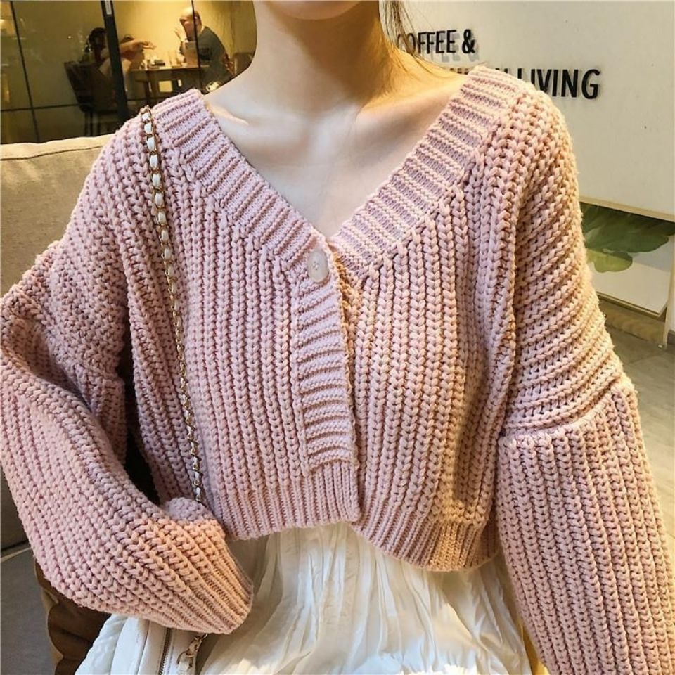 Áo khoác len cardigan cổ chữ V dáng rộng phong cách mùa hè trẻ trung dành cho nữ