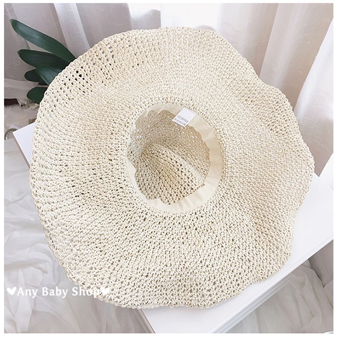 Mũ cói đi chơi, đi biển thắt nơ vành siêu to rộng 2 màu sang chảnh- gấp gọn được (hàng có sẵn) ❣❣