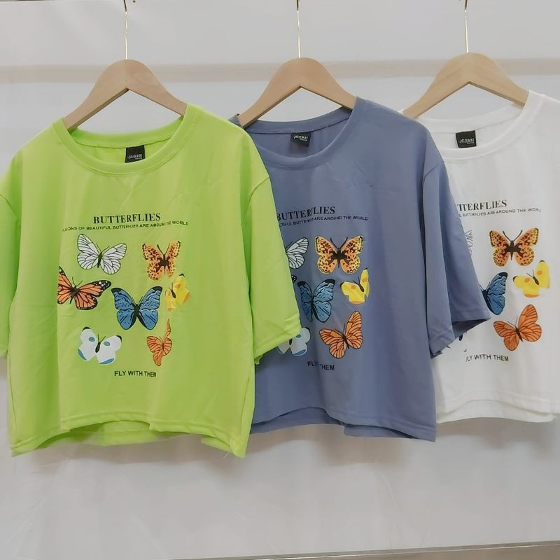 Áo croptop, áo kiểu croptop from rộng tay lỡ chất cotton mát mịn in hình bướm xinh
