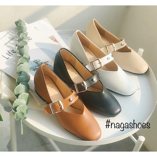 [FORM BÉ- CHỌN LÊN 1 SIZE] GIÀY BÚP BÊ MŨI VUÔNG KHÓA PHỐI ĐINH NAGASHOES NAB33
