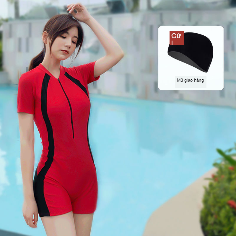 Korean Bigsize Swimwear One-piece Zipper Short Sleeve Sexy Sports For Womens | BigBuy360 - bigbuy360.vn