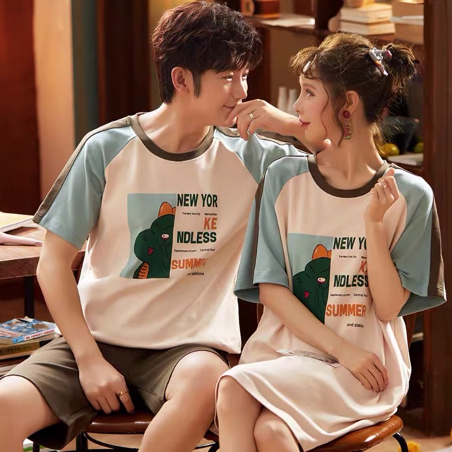 (ORDER) Bộ ngủ đôi nam nữ áo váy cotton hoạ tiết cute, hàng Quảng Châu (19 mẫu - kéo ảnh xem thêm)