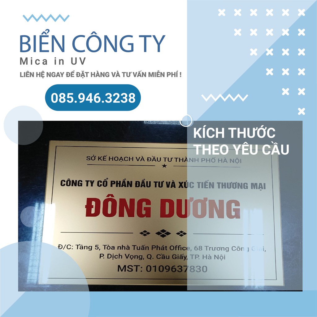 Biển Công Ty - Mica in UV - Màu Nhũ Đồng/Nhũ Bạc - Kích Thước Tùy Chọn [Mica 3mm]