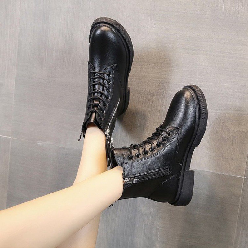Giày Boots Nữ, Boots Nữ Cổ Thấp 3cm  Hai Khóa Hot Hit Siêu Đẹp Hai Màu Đen Kem Minhtushoes Giày Nữ Cao cấp | BigBuy360 - bigbuy360.vn
