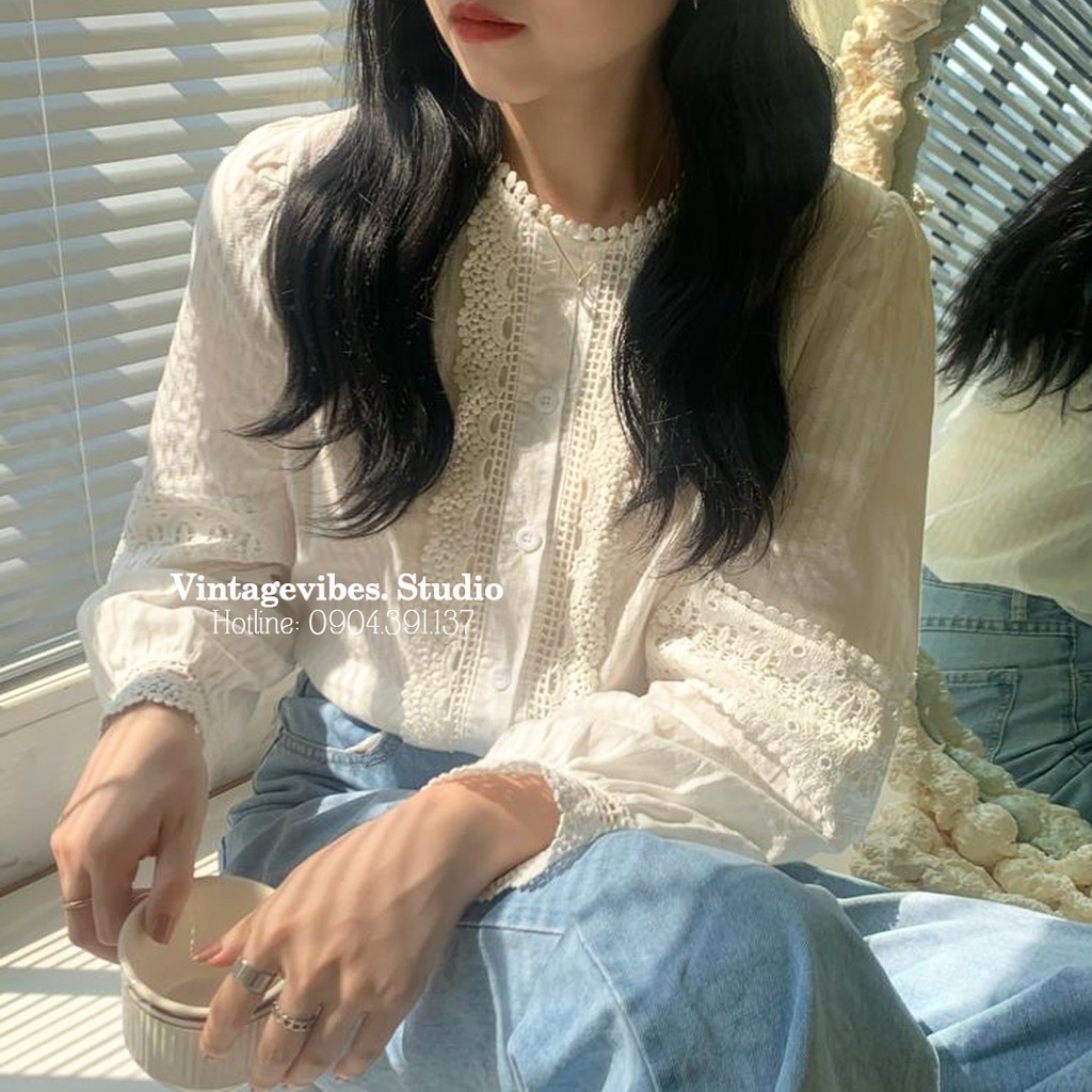 Áo babydoll phối ren hàng khuy tiểu thư Ulzzang (hàng QC) - Ảnh thật tự chụp