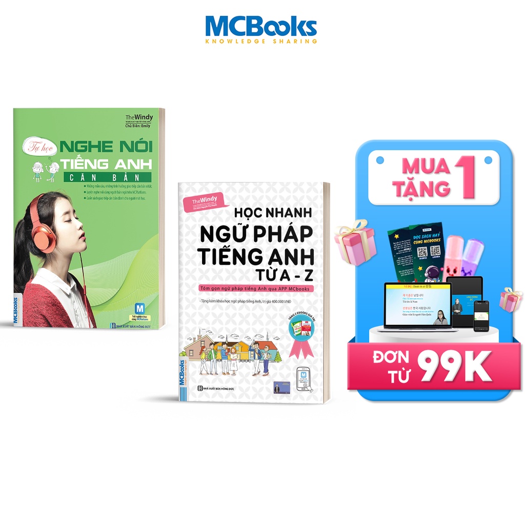 Sách - Combo Học Nhanh Ngữ Pháp Tiếng Anh Từ A - Z và Tự Học Nghe Nói Tiếng Anh Căn Bản - Kèm App Học Online