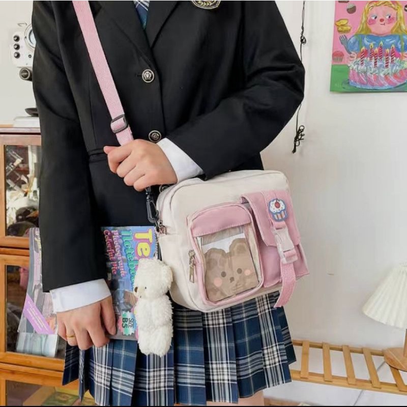 Túi đeo chéo có ngăn trong suốt phong cách hàn quốc lolita ulzzang mori girl dễ thương nhiều màu sắc