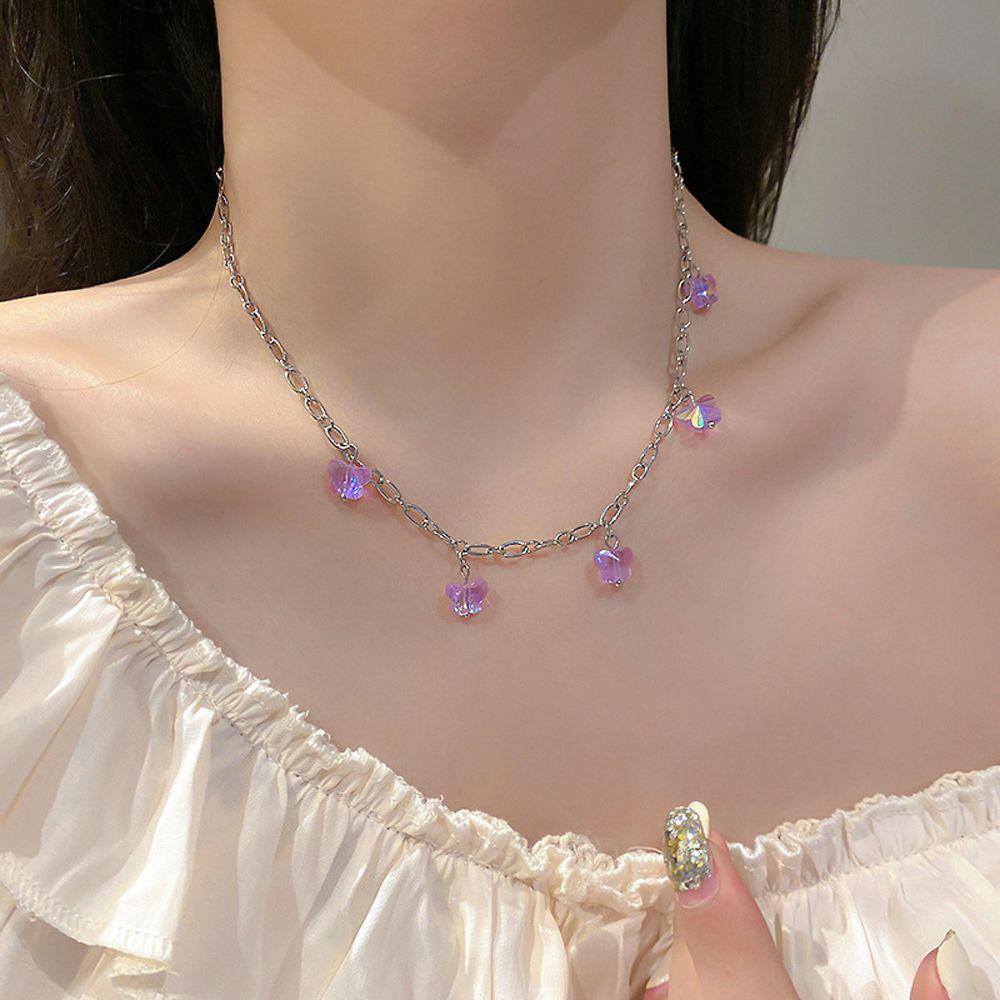 AROMA Vòng cổ Mặt Hình Bướm Màu Tím Thời Trang Cho Nữ