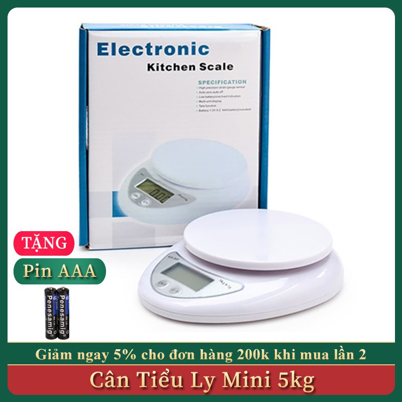 [Tặng Kèm Pin] Cân Tiểu Ly, Cân Mini, Cân Điện Tử Để Bàn Nhà Bếp Electronic Kitchen Scale 5Kg Tiện Lợi