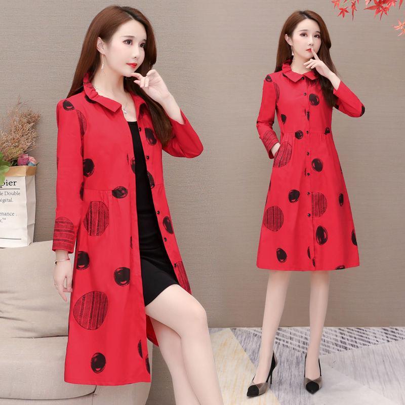 Áo Khoác Gió Tay Dài Dáng Dài Form Rộng In Họa Tiết Thời Trang Xuân Thu Cho Nữ