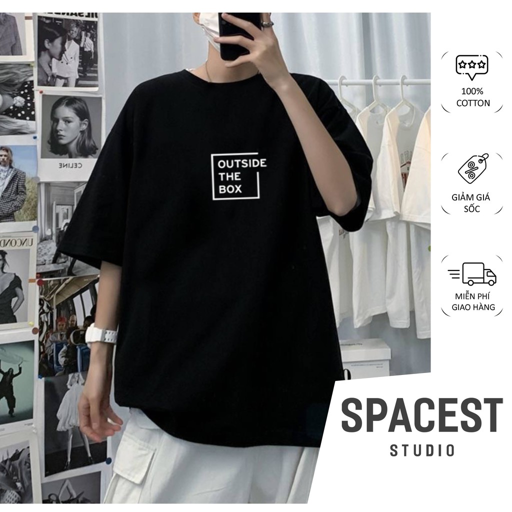 Áo Phông Nam Form Rộng Outside The Box Spacest Studio, Áo Thun Đen Tay Lỡ Unisex TV1043