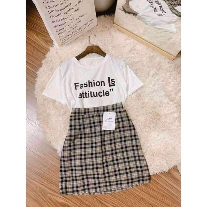 Set Chân Váy Kẻ Caro Kèm Áo Cautio PEONYB Nữ CAMA STORE M16 | BigBuy360 - bigbuy360.vn