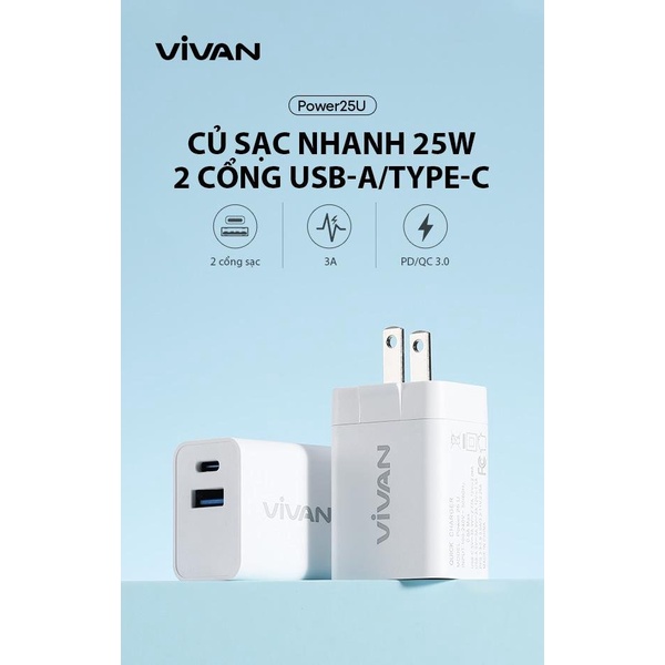Củ sạc nhanh 25W 2 cổng POWER 25U Trắng