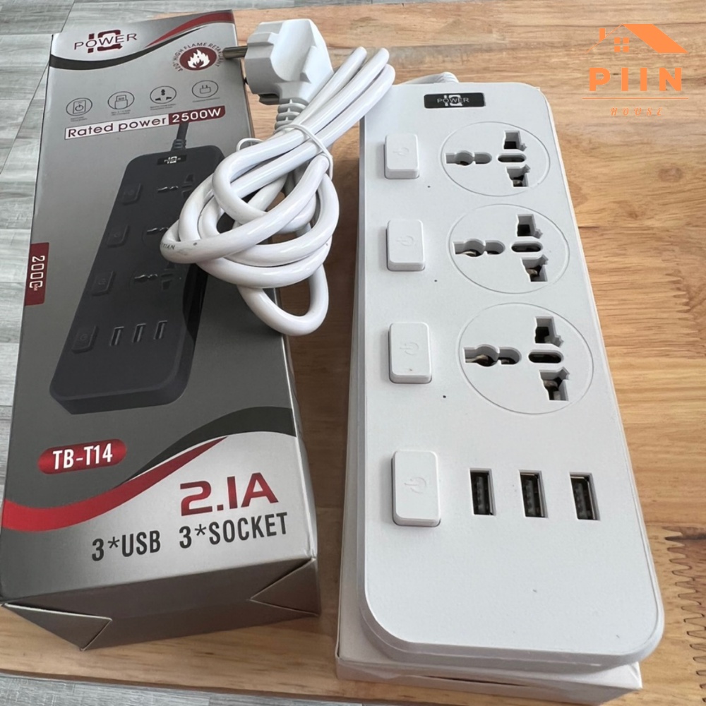 Ổ cắm điện đa năng thông minh PIIN HOUSE 3 cổng USB, 3 nút nguồn an toàn tuyệt đối, tiết kiệm điện năng
