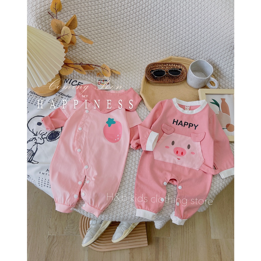 Bộ body hồng 3 mẫu dài tay bé gái