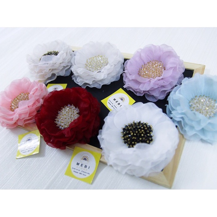 (ảnh thật 100%) Cài áo dài, cài eo váy hoa voan nhụy pha lê cao cấp siêu xinh sz 10cm