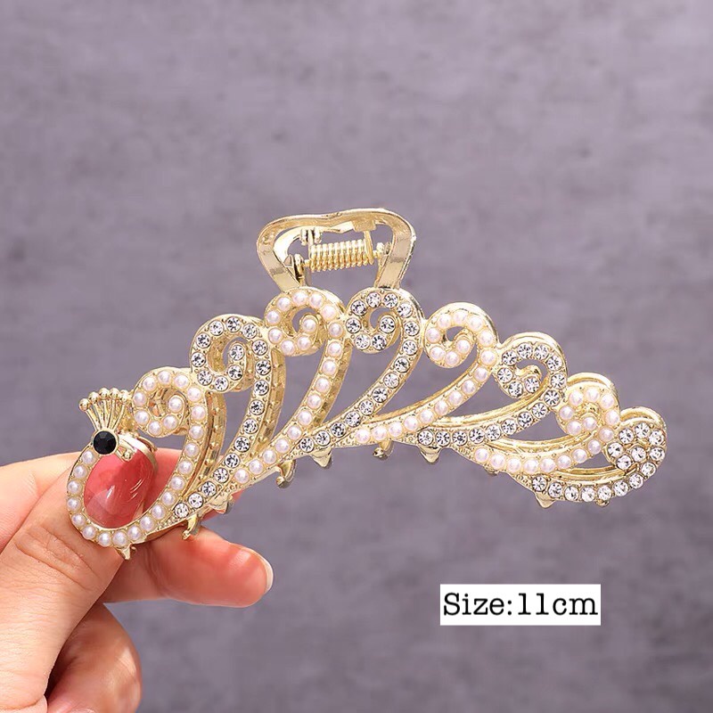 Kẹp tóc Hàn Quốc đính đá Aikimo Kẹp tóc càng cua kim loại Peacock con Công xinh sang chảnh thời trang cho nữ cỡ lớn KPC