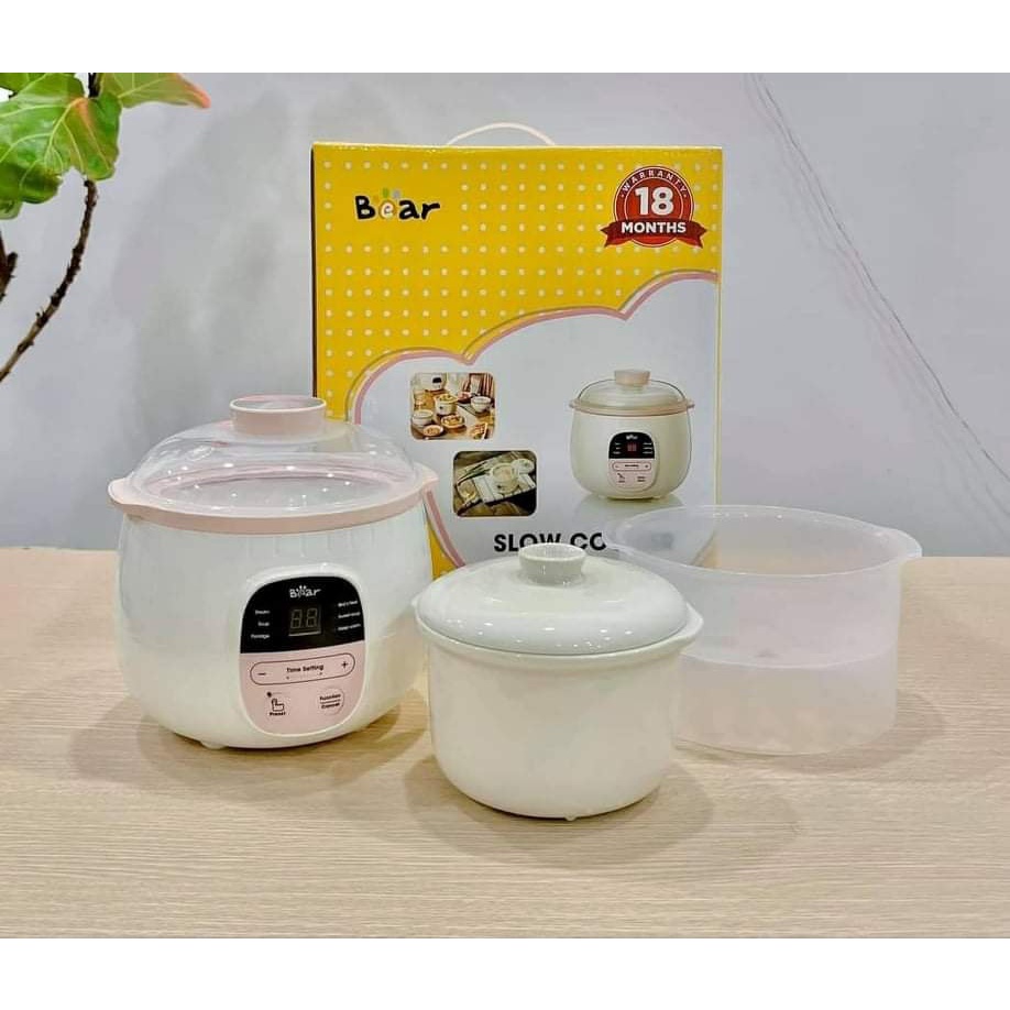 Nồi Bear Nấu Cháo Chậm, Nồi Nấu Cháo Ninh Hầm Cách Thủy Bear 0,8L Cho Bé Ăn Dặm Bản Quốc Tế