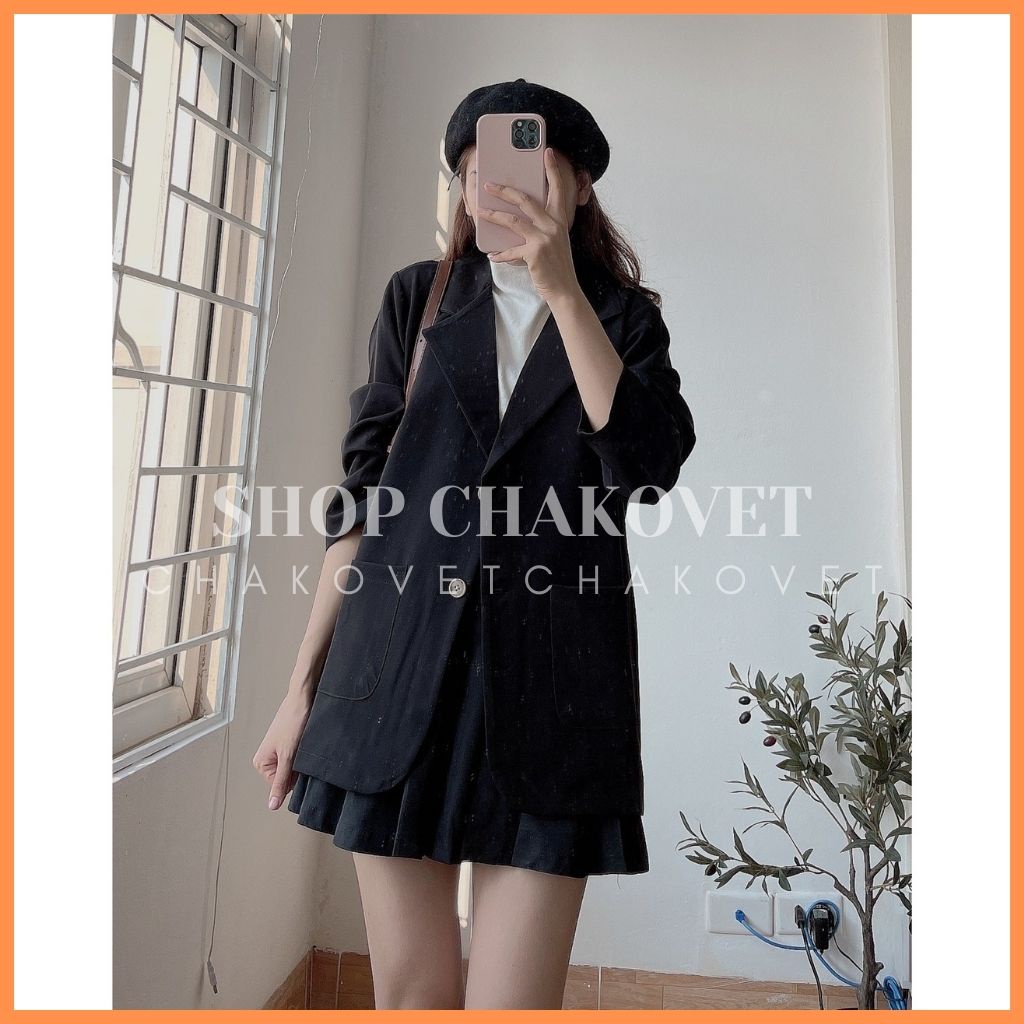 Áo khoác blazer nữ tay dài màu trơn AB895, kiểu áo blazer nữ vest nữ khoác ngoài 1 lớp 2 cúc dọc túi tròn vải chéo thái