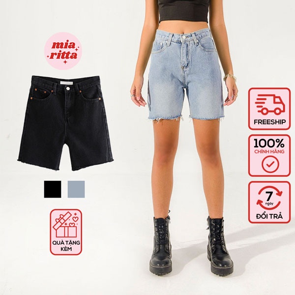 Quần jeans lửng ngố biker short jeans gấu cắt Mia Ritta J469 ảnh thật
