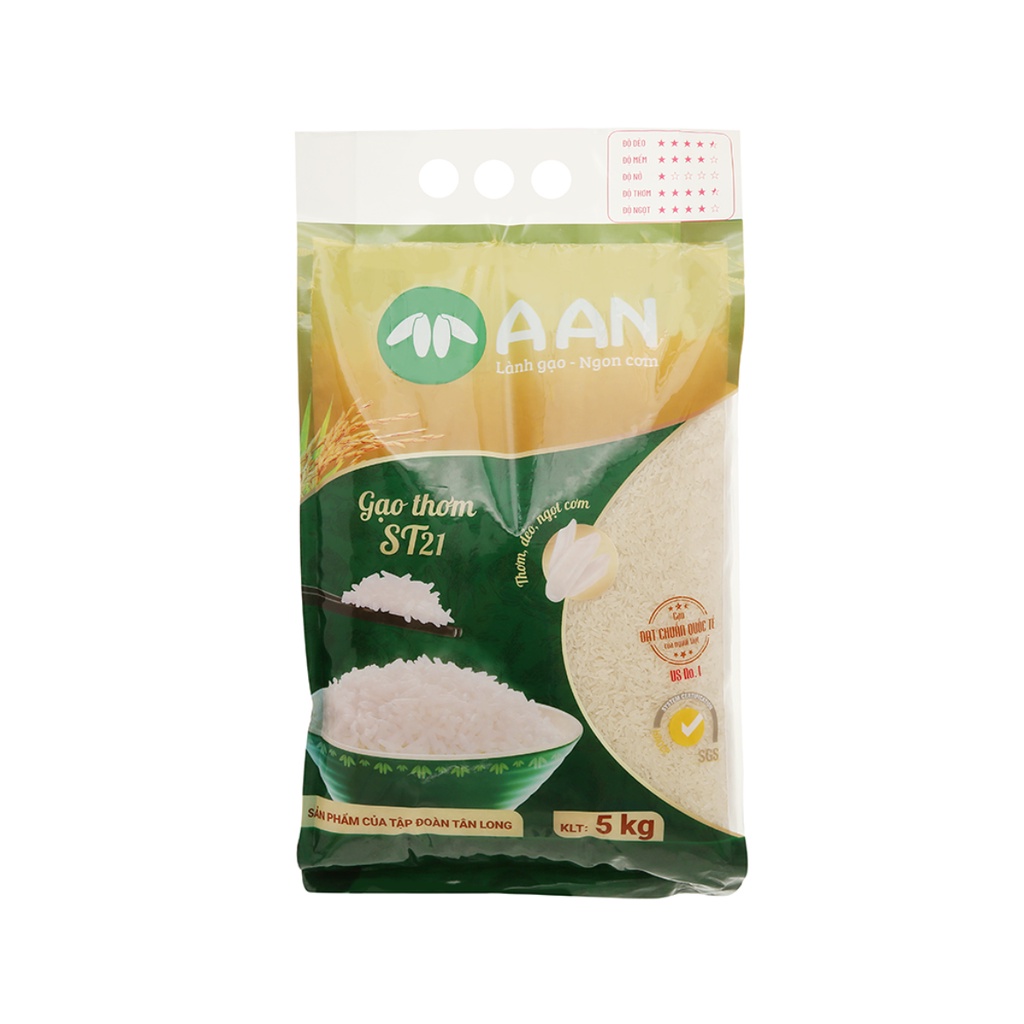 Gạo thơm A An ST21 (Bao 5 kg) – Gạo đặc sản Sóc Trăng nổi tiếng