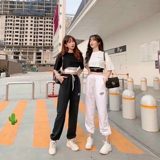 Quần dài jooger unisex thêu, Chất: nỉ ngoại, Size: <53kg