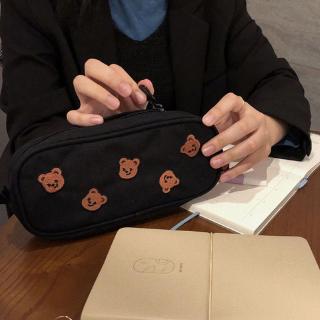 Bear Embroidery Canvas Pencil Bag Pen for Case Kids  Cosmetic Station