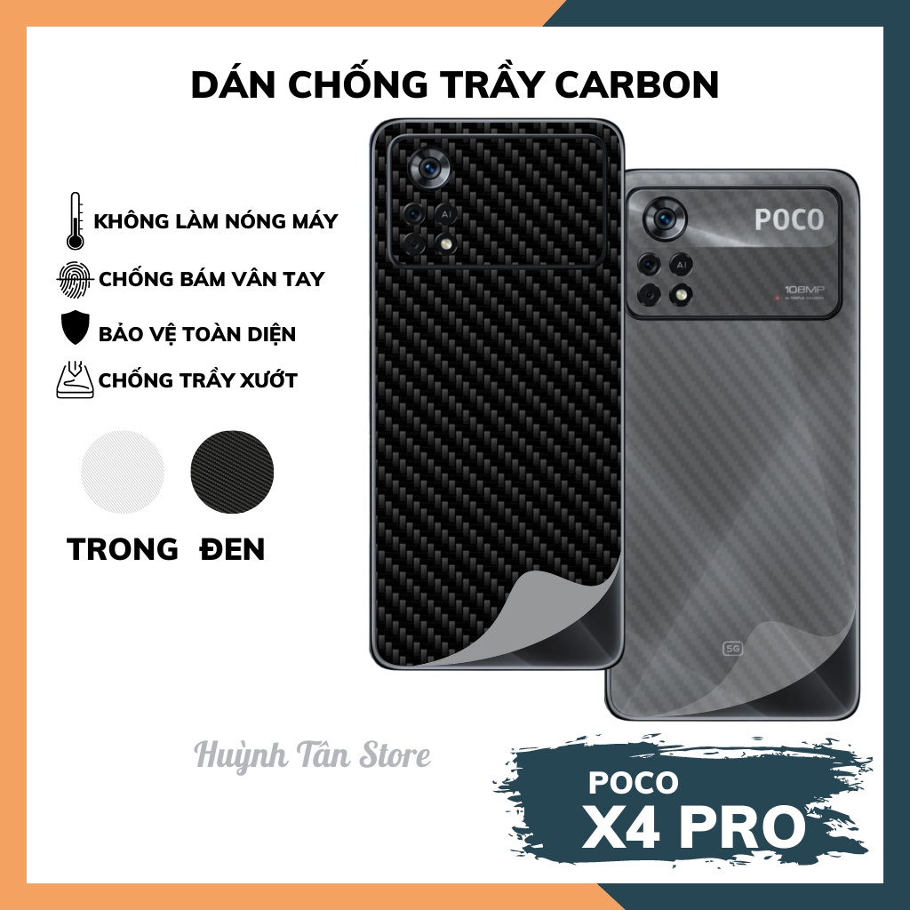 Miếng dán mặt sau điện thoại xiaomi poco x4 pro 5g decal carbon fiber giúp chống trầy , tản nhiệt tốt