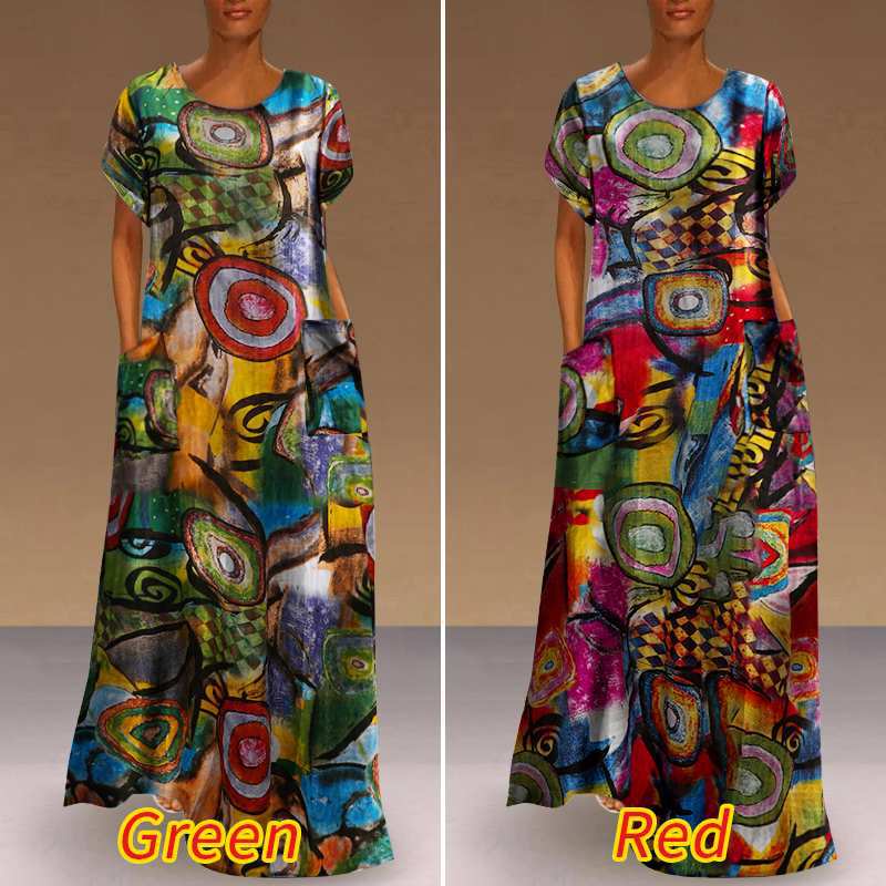 Đầm Maxi Tay Ngắn Dáng Dài Phong Cách Vintage Thời Trang Mùa Hè Cho Nữ