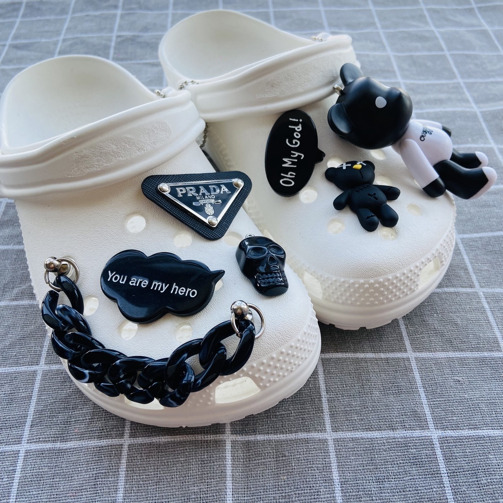 Sticker crocs Shoe Decoration for crocs đế caoSet 7 phụ kiện trang trí giày màu đen/trắng