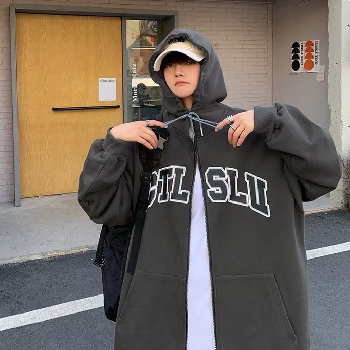 M-5XL 【Ba màu】in ấn thời trang áo hoodie nam nữ bigsize Hàn Quốc áo hoodie form rộng simple áo nỉ hoodie nữ thời trang dây kéo áo khoác nam