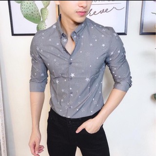 Áo Sơ Mi Nam Dài Tay💖FREESHIP💖Áo Sơ Mi Vải KATE Phối Họa Tiết Ngôi Sao Cao Cấp, Chuẩn Xuất